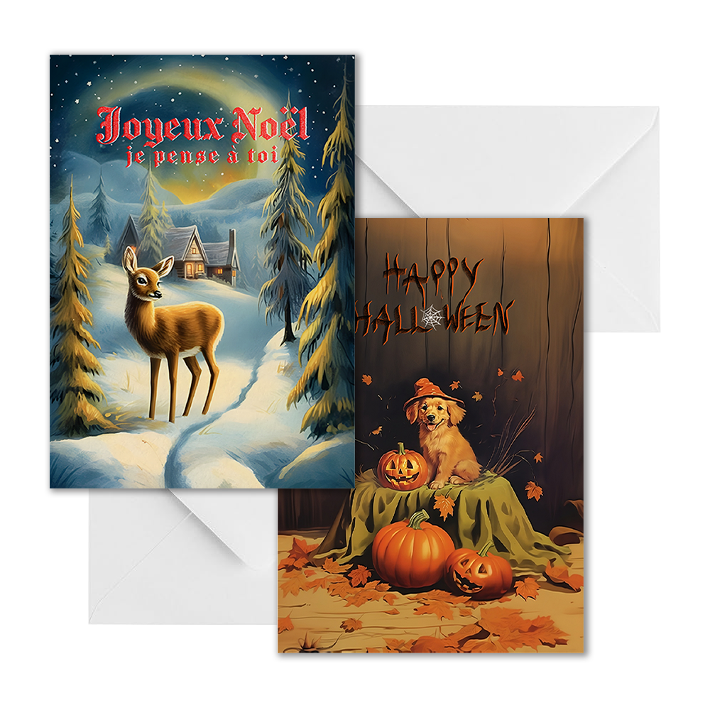 Set de 2 cartes postales Noel/Halloween