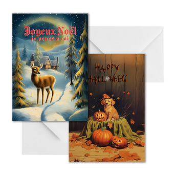 Set de 2 cartes postales Noel/Halloween